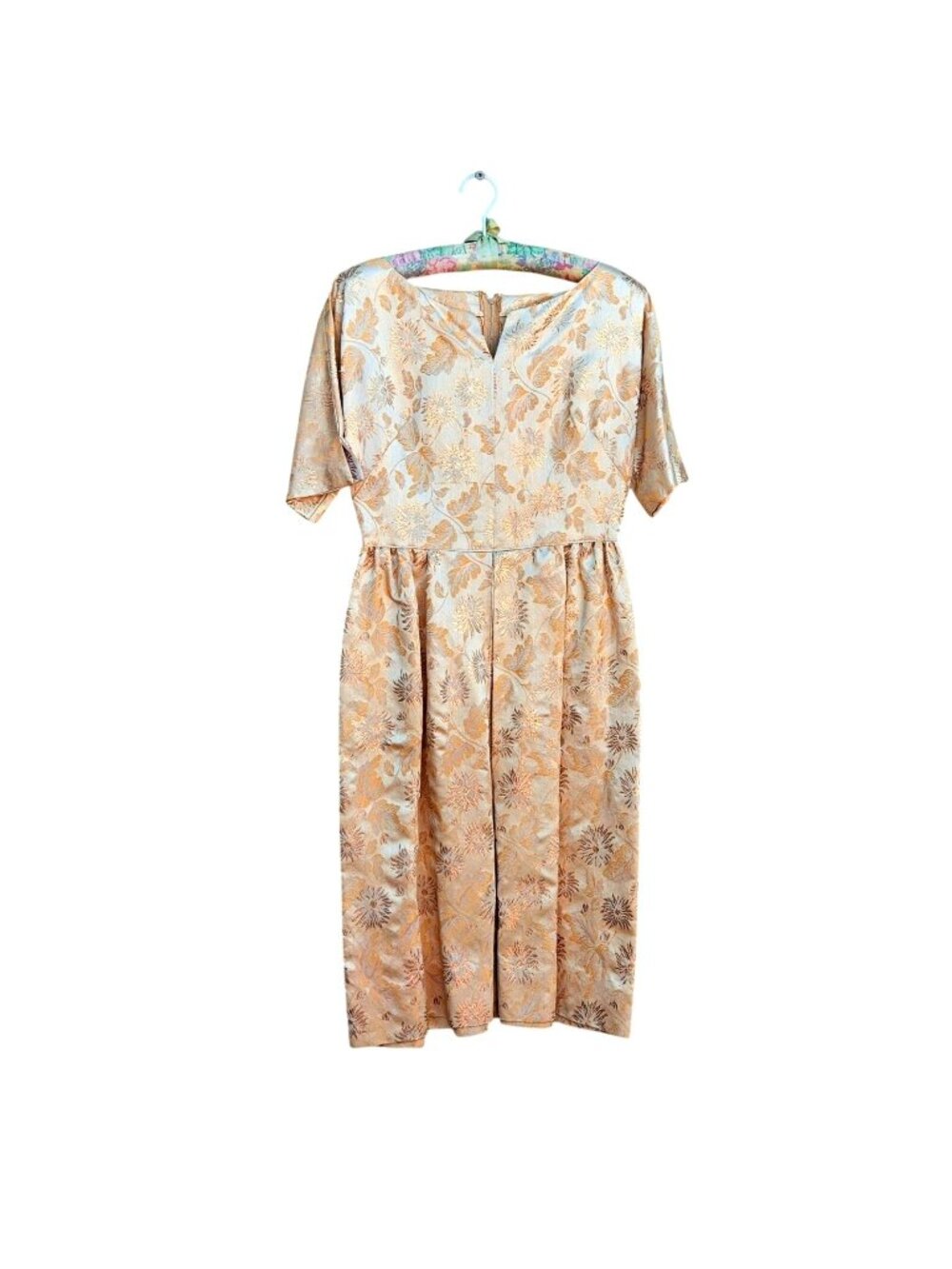 Vintage 50s Gold Brocade Cocktail Wiggle Dress Size 6/8 26" Waist